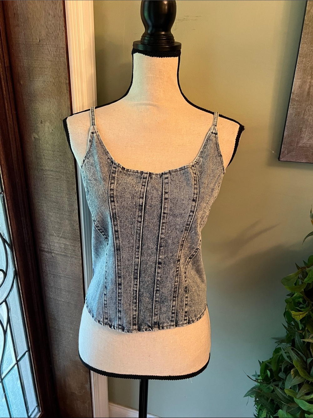 Vigoss Grey Denim-Effect Corset Camisole